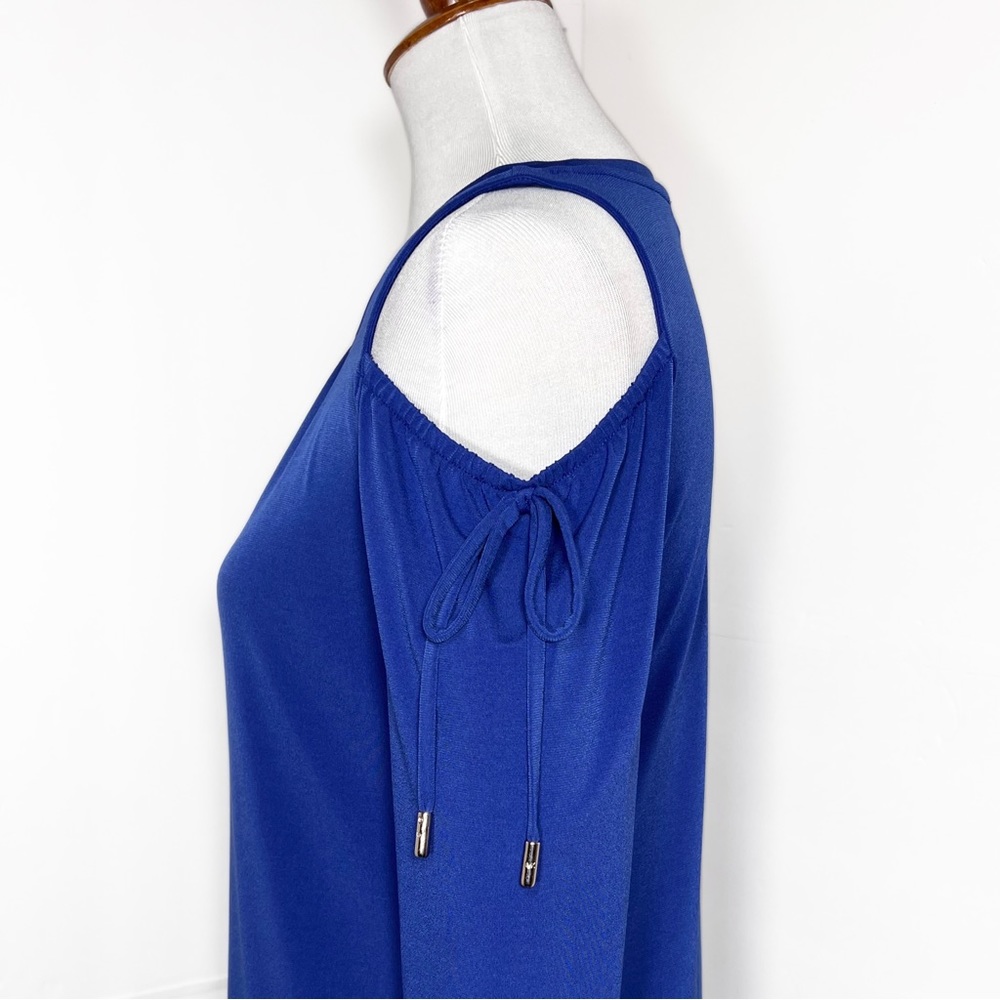 Michael Kors Royal Blue Cold Shoulder Tie Sleeve Knit Dress - Picture 7 of 12